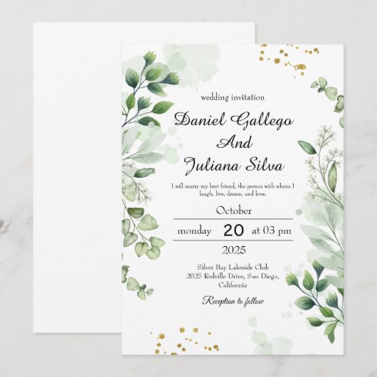 Vintag Greenery Lace Wedding Einladung (Vorne/Hinten)
