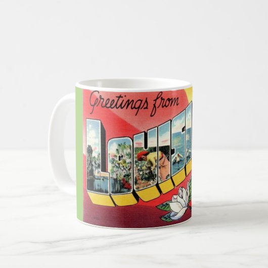 Vintag Greetings Louisiana Kaffeetasse (Vorderseite Links)