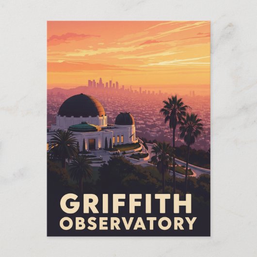Vintag Griffith Observatory Los Angeles Sunset Postkarte (Vorderseite)