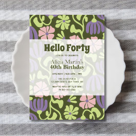 Vintag Groovy Blume Hallo 40. Geburtstag Einladung