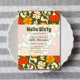 Vintag Groovy Blume Hallo 60. Geburtstag Einladung
