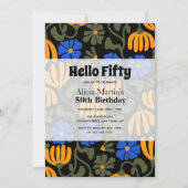 Vintag Groovy Blume Hallo Fünfzig Schwarzer Geburt Einladung (Vorderseite)