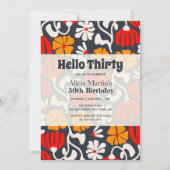 Vintag Groovy Blume Hello Thirty Navy Geburtstag Einladung (Vorderseite)