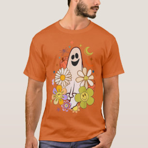 Vintag Groovy Floral Ghost Funny Halloween Spooky T-Shirt