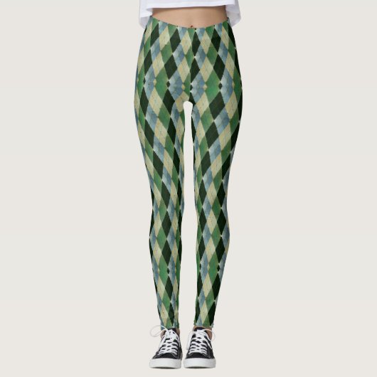Vintag-grün-beige geometrisches St Patrick-Muster Leggings (Vorderseite)