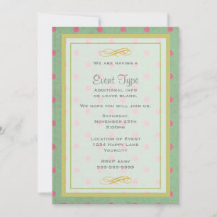 Vintag grün mit rosa Polka Dots Generisches Party Einladung