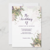 Vintag-grüne lila Elfenbeinblütenhochzeit Einladung (Vorderseite)