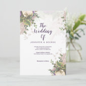 Vintag-grüne lila Elfenbeinblütenhochzeit Einladung (Stehend Vorderseite)