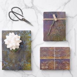 Vintag grüne Lila Kupfer Damask Grunge Patina Geschenkpapier Set