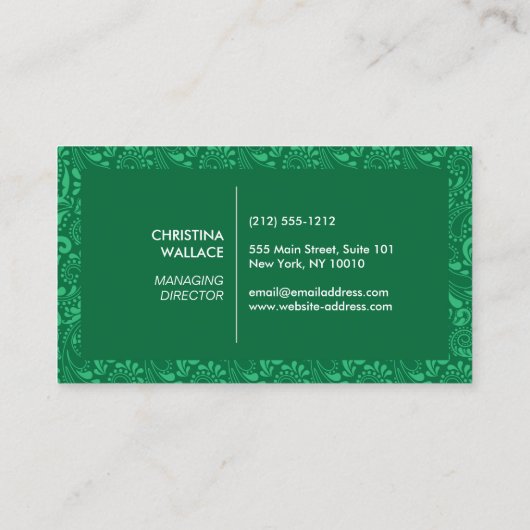 Vintag grüner Gemusterter Elefant Visitenkarte (Rückseite)