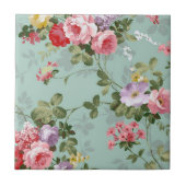 Vintag grünes Blumendesign Fliese (Vorderseite)