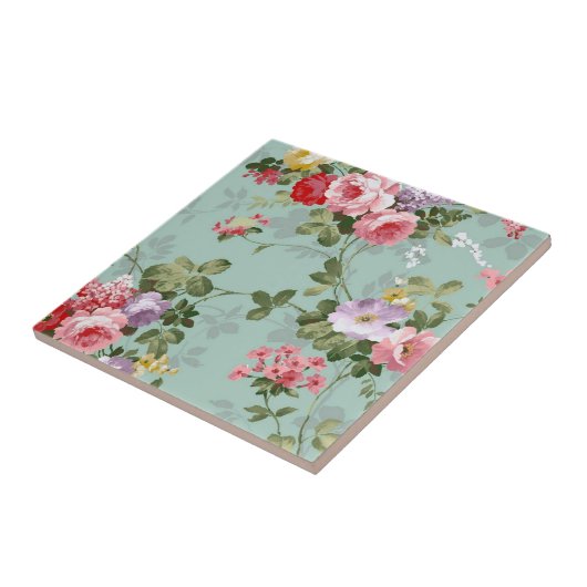 Vintag grünes Blumendesign Fliese (Seite)