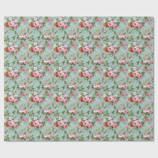 Vintag grünes Blumendesign Geschenkpapier (Flach)