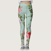 Vintag grünes Blumendesign Leggings (Vorderseite)