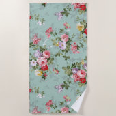 Vintag grünes Blumendesign Strandtuch (Vorderseite)