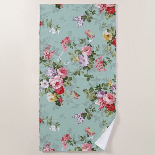 Vintag grünes Blumendesign  Strandtuch (Vorderseite)