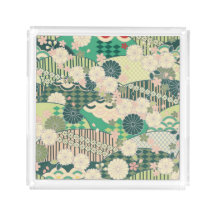 Vintag-grünes Rosa-Blume Kimono