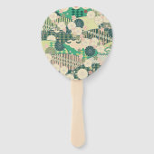 Vintag-grünes Rosa-Blume Kimono Fächer (Rückseite)