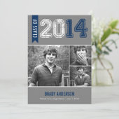 Vintag Grunge Abschluss Einladung - Blau (Stehend Vorderseite)