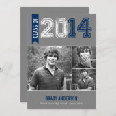 Vintag Grunge Abschluss Einladung - Blau (Vorne/Hinten)