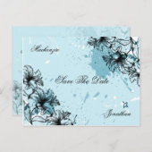 Vintag Grunge Aquamarin Schwarz Save the Date Ankündigungspostkarte (Vorne/Hinten)
