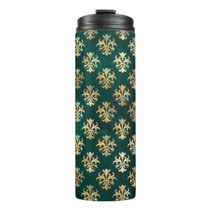 Vintag Grunge Aquamarin und Gold Damask Thermosbecher