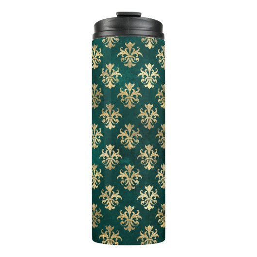 Vintag Grunge Aquamarin und Gold Damask Thermosbecher (Vorderseite)