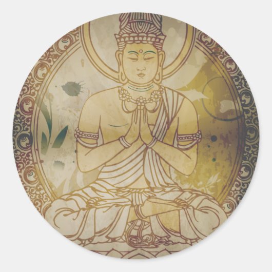 Vintag Grunge Buddha Runder Aufkleber (Vorderseite)