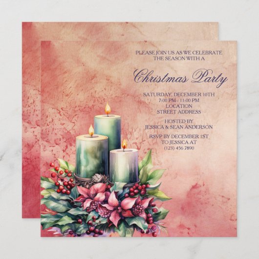 Vintag Grunge Candlelight Wreath Weihnachten Einladung (Vorne/Hinten)