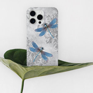 Vintag Grunge Damask Blue Dragonflies iPhone 15 Pro Max Hülle