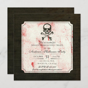 Vintag Grunge Skull Crossbones Bloody Halloween Einladung