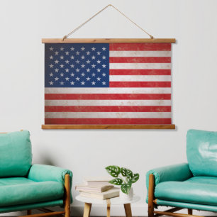 Vintag Grunge Style American Flag USA Wandteppich Mit Holzrahmen