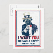 Vintag Grunge Uncle Sam Mops 4. Juli Postkarte (Vorne/Hinten)