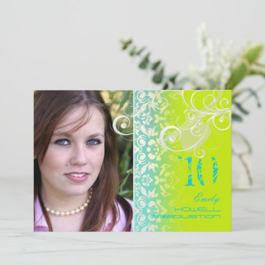 Vintag/Grunge/Wirbel/Damast/Abschlüsse Einladung (Stehend Vorderseite)