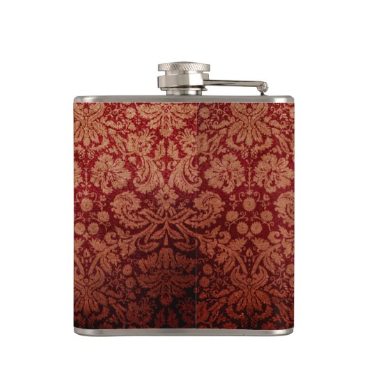 Vintag Grungy Red Damask Flachmann (Rückseite)