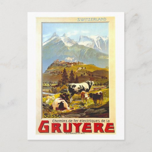 Vintag Gruyere Switzerland Reiseplakat Postkarte (Vorderseite)