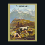 Vintag Gruyères Schweiz Schweiz Postkarte<br><div class="desc">Jeder würde Liebe haben,  diese Vintage Schweizer Reisepostkarte mit einer Retro-Darstellung der Kühe in der Stadt Gruyères,  Schweiz,  zu erhalten!</div>