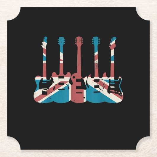 Vintag Guitar Great Britain Flag - Gitarrenspieler Untersetzer (Vorderseite)
