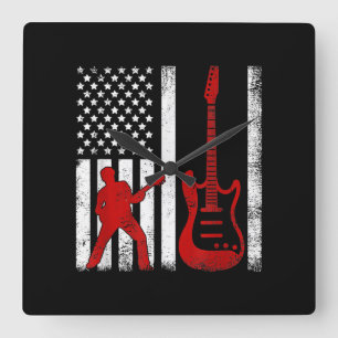 Vintag Guitarist American USA Flag Guitar Quadratische Wanduhr