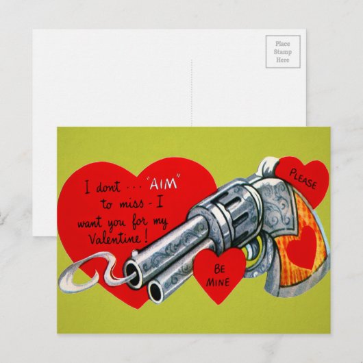 Vintag Gun Valentine Postkarte (Vorne/Hinten)