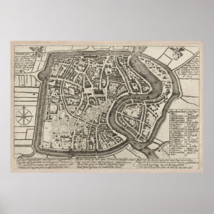 Vintag Haarlem Netherlands Map (1578) Poster