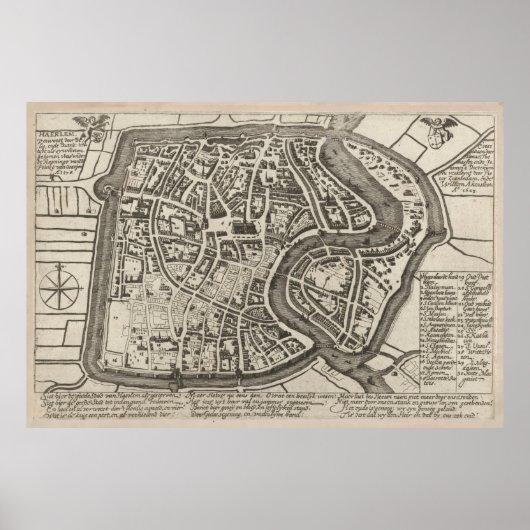 Vintag Haarlem Netherlands Map (1578) Poster (Vorne)