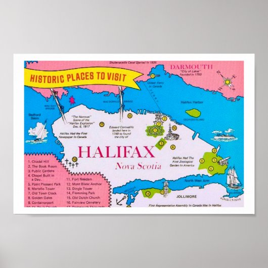 Vintag Halifax Nova Scotia Karte drucken Poster (Vorne)