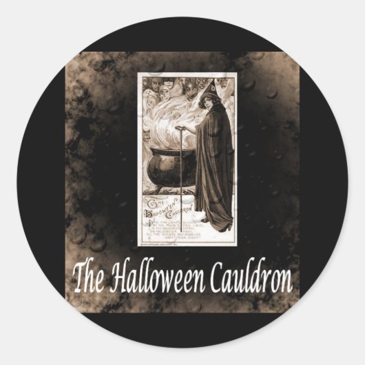 Vintag Halloween Cauldron B&W Runder Aufkleber (Vorderseite)