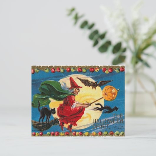 Vintag - Halloween - Der Halloween-Geist Postkarte (Stehend Vorderseite)