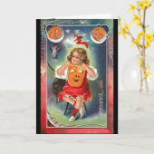 Vintag - Halloween Girl mit Maske Karte (Gelbe Blume)