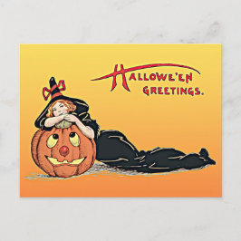 Vintag Halloween Greetings Hexkin Pumpkin Postkarte