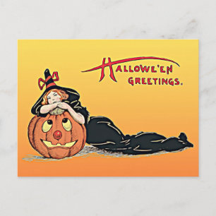 Vintag Halloween Greetings Hexkin Pumpkin Postkarte