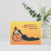 Vintag Halloween Greetings Hexkin Pumpkin Postkarte (Stehend Vorderseite)