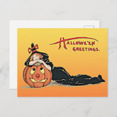 Vintag Halloween Greetings Hexkin Pumpkin Postkarte (Vorne/Hinten)